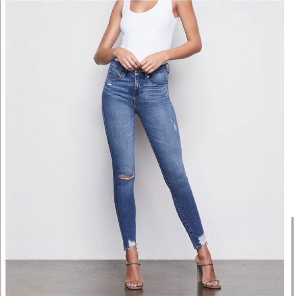 GOOD AMERICAN Good Waist high rise chewed hems Skinny Jean size 26 - Picture 2 of 9